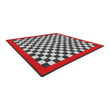 Checkered mat with red border on a white background