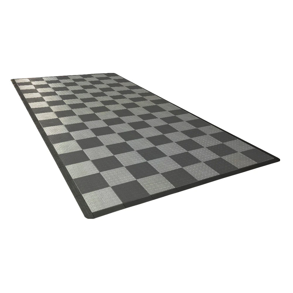 Checkered black and gray mat on a white background