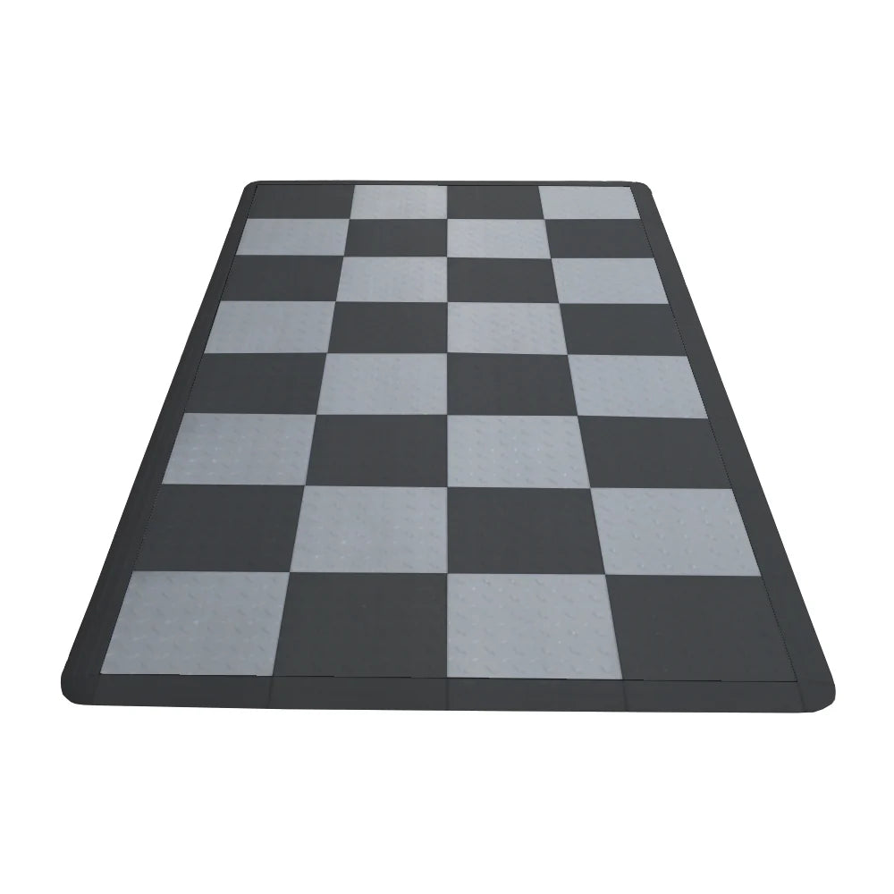 Checkered black and gray mat on a white background