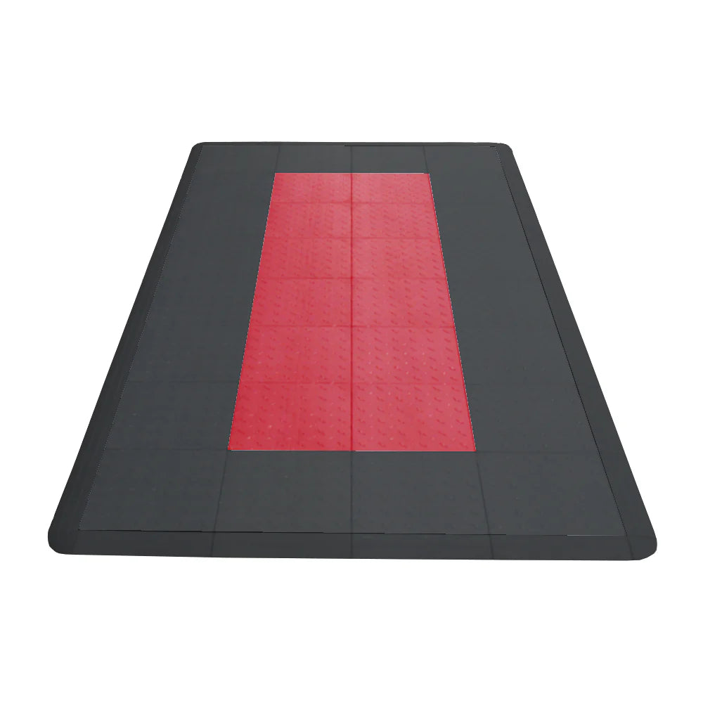 Black mat with a red center on a white background