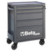 Gray tool cart with multiple drawers and Beta logo on a white background