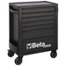 Black tool cabinet with multiple drawers and wheels on a white background, featuring the Beta brand.