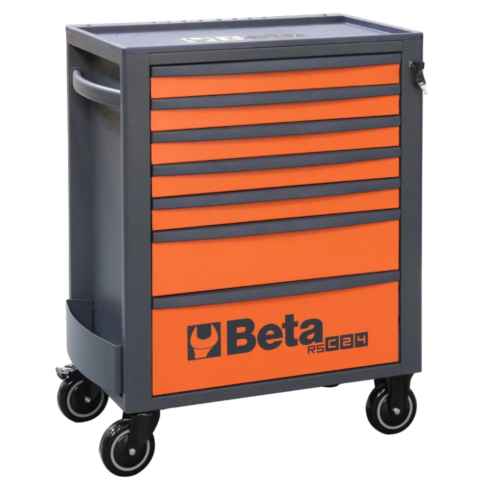Tool chest with orange drawers and Beta logo on a white background