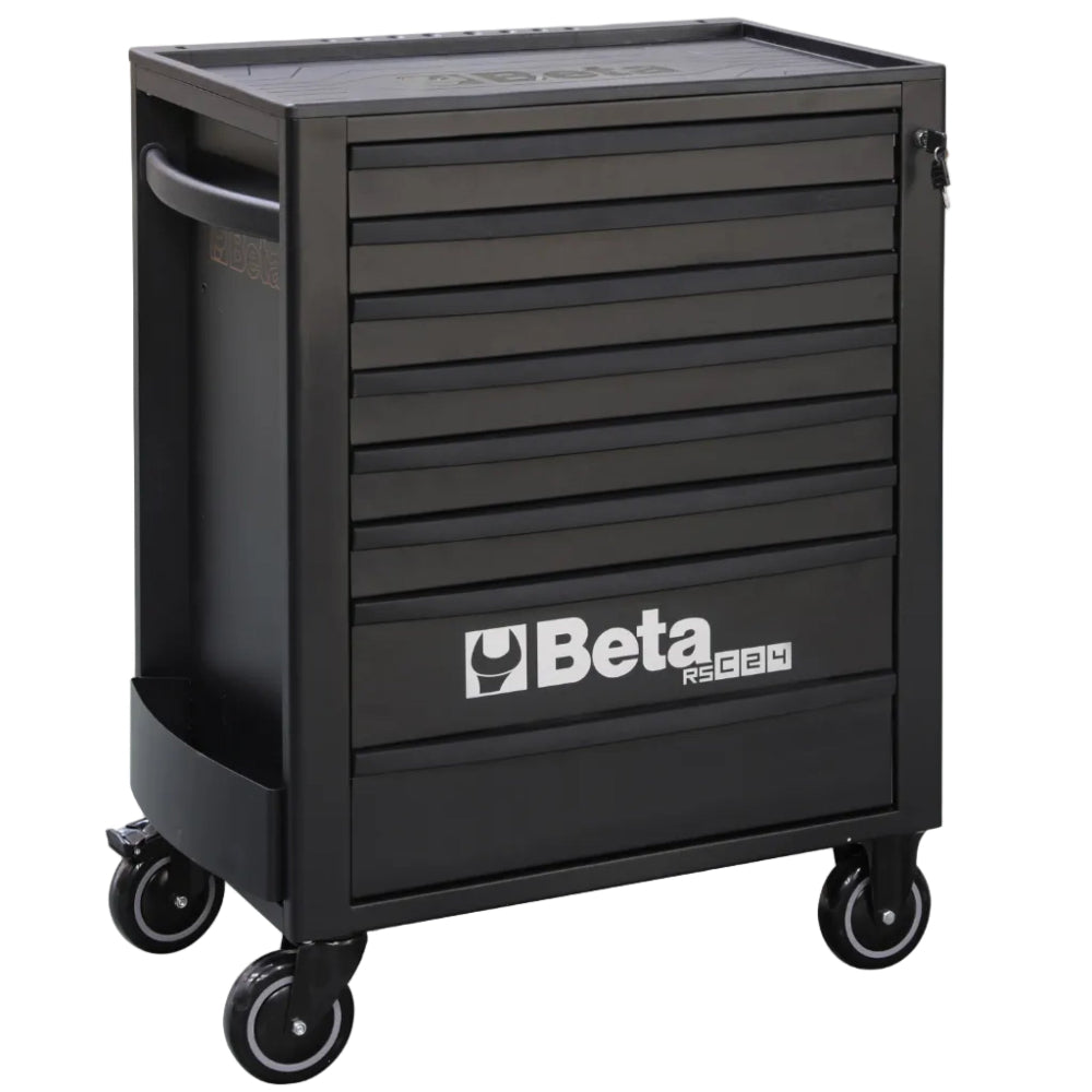 Black tool cabinet with multiple drawers and Beta logo on a white background