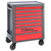 Tool chest with red drawers and gray top, featuring Beta tool brand logo.