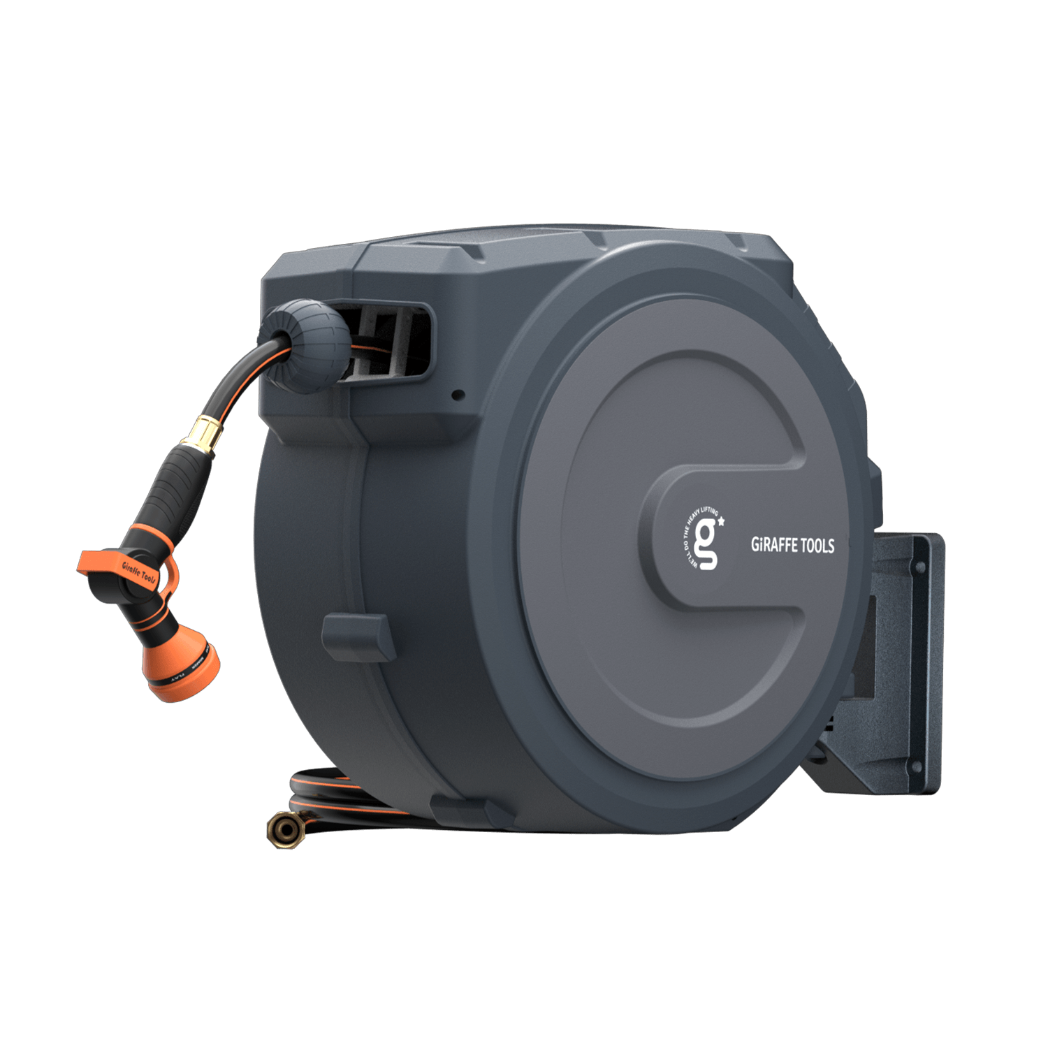 Giraffe Tools Retractable Garden Hose Reel 100ft with metal bracket in grey