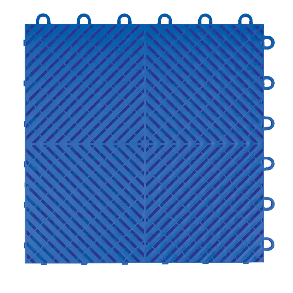 Close-up center view of a single Royal Blue Swisstrax Ribtrax Smooth garage floor tile.