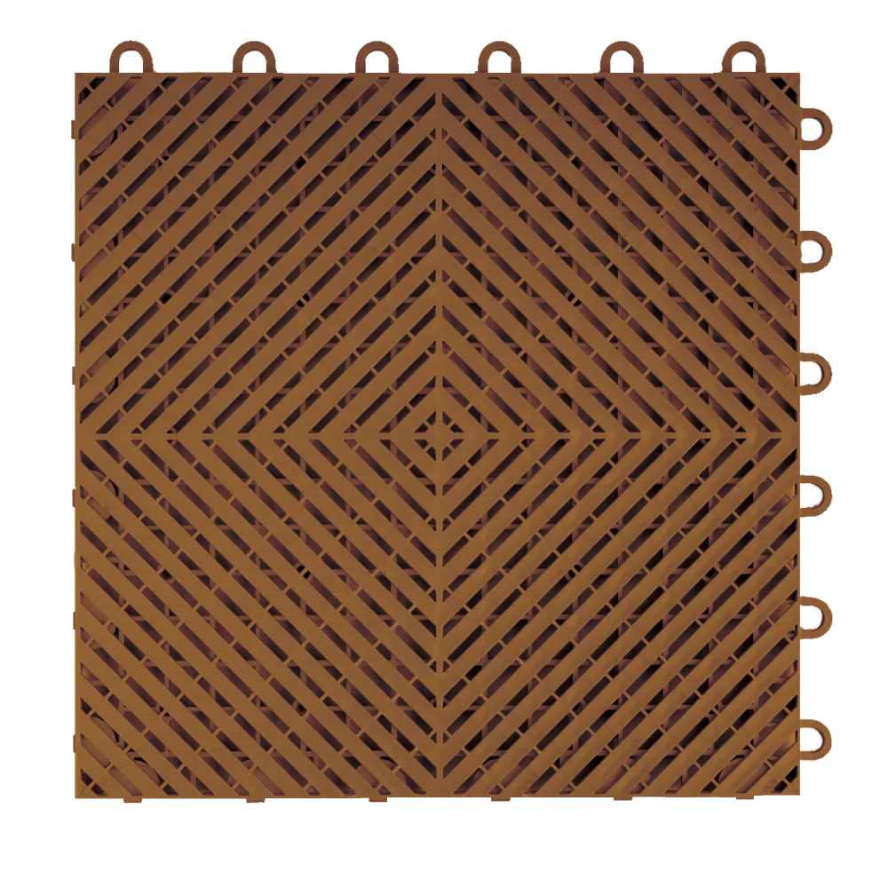 Close-up center view of a single Chocolate Brown Swisstrax Ribtrax Smooth garage floor tile.