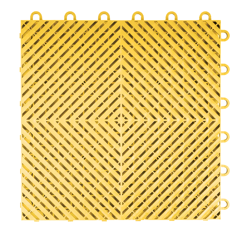 Close-up center view of a single Citrus Yellow Swisstrax Ribtrax Smooth garage floor tile.