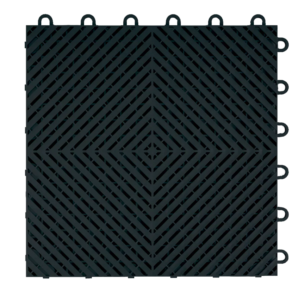 Close-up center view of a single Jet Black Swisstrax Ribtrax Smooth garage floor tile.