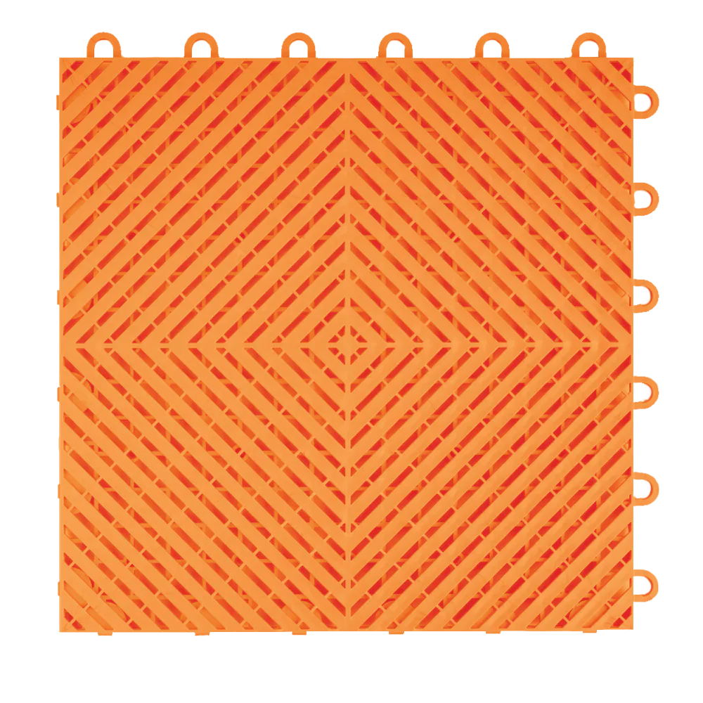 Close-up center view of a single Tropical Orange Swisstrax Ribtrax Smooth garage floor tile.
