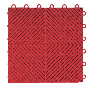 Close-up center view of a single Racing Red Swisstrax Ribtrax Smooth garage floor tile.