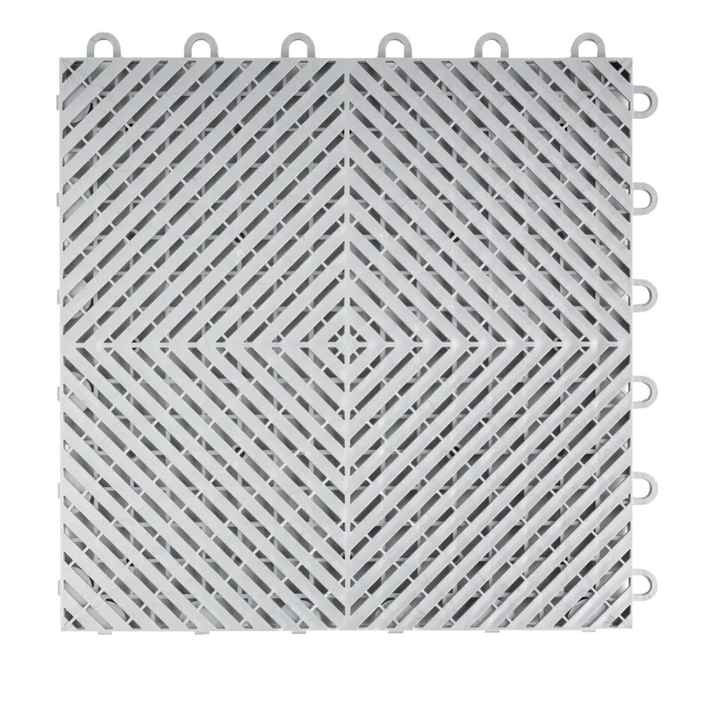 Close-up center view of a single Pearl Silver Swisstrax Ribtrax Smooth garage floor tile.