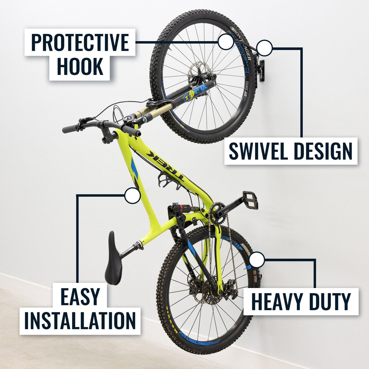 StoreYourBoard Swivel Mount Bike Storage Rack | Garage Wall Hook | Mud