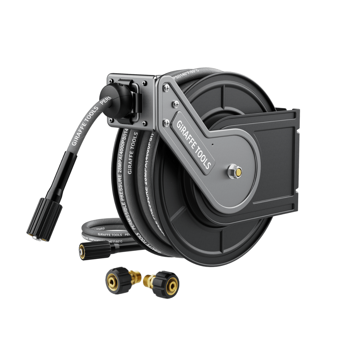 Giraffe Tools Retractable Pressure Washer Hose Reel - Steel Auto Rewind