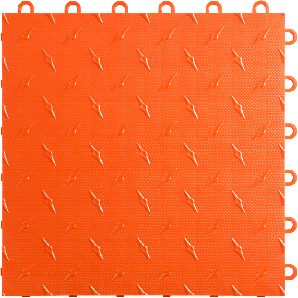 Orange interlocking floor tile with a textured pattern