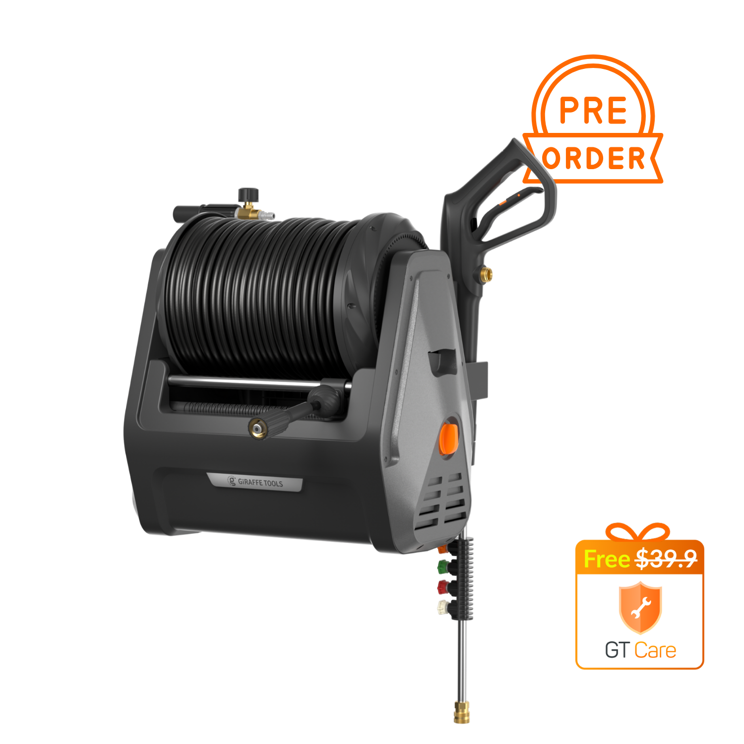 Giraffe Tools Grandfalls Essential Retractable Pressure Washer - 2900 PSI Wall Mount