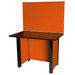 Black workbench with orange pegboards against a white background
