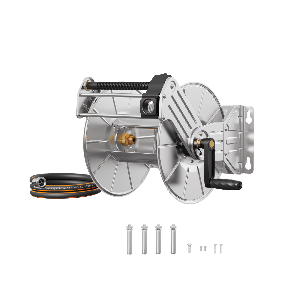 Giraffe Tools Wall Mounted Hose Reel - 304 Stainless Steel 200ft Capacity