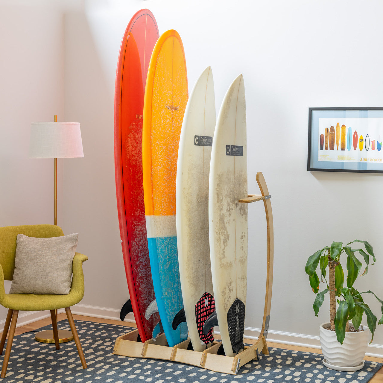 StoreYourBoard Big Sur Surfboard Storage Wood Stand | Holds 4 Surfboards
