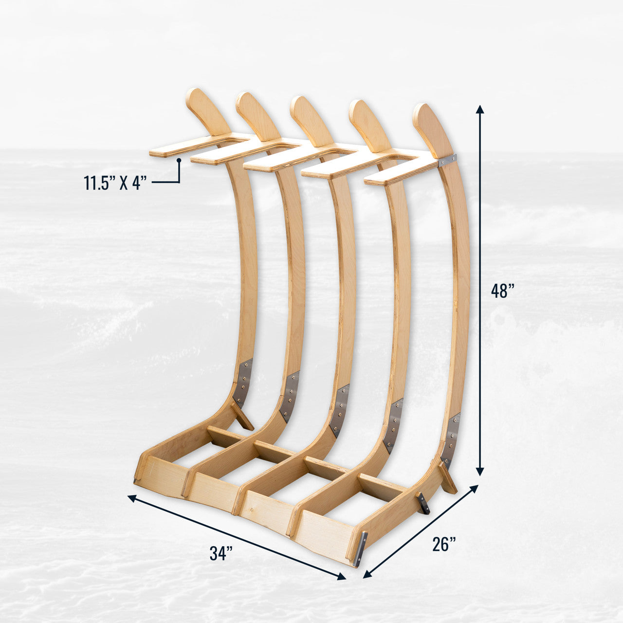 StoreYourBoard Big Sur Surfboard Storage Wood Stand | Holds 4 Surfboards