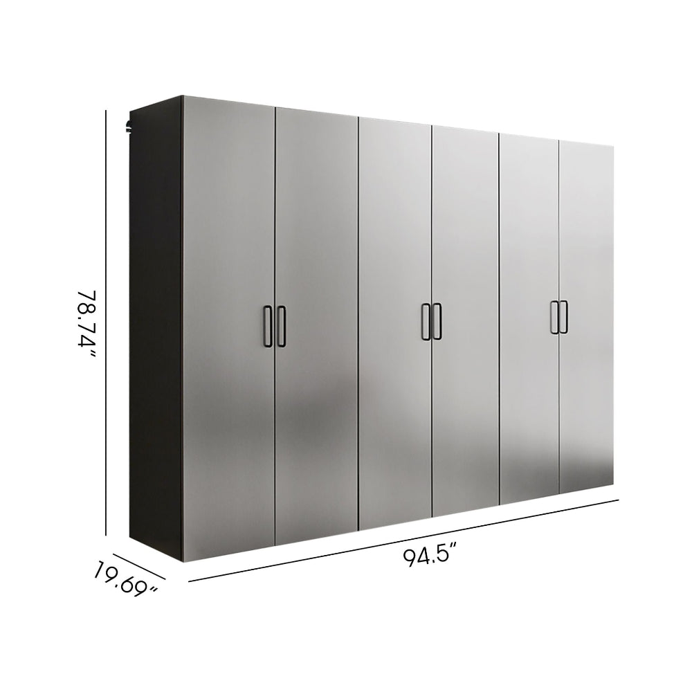 Metallic Gray storage cabinet with dimensions on a white background