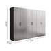 Metallic Gray storage cabinet with dimensions on a white background