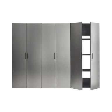 Gray wardrobe with open door on a white background