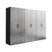 Metallic storage cabinet with multiple doors on a white background