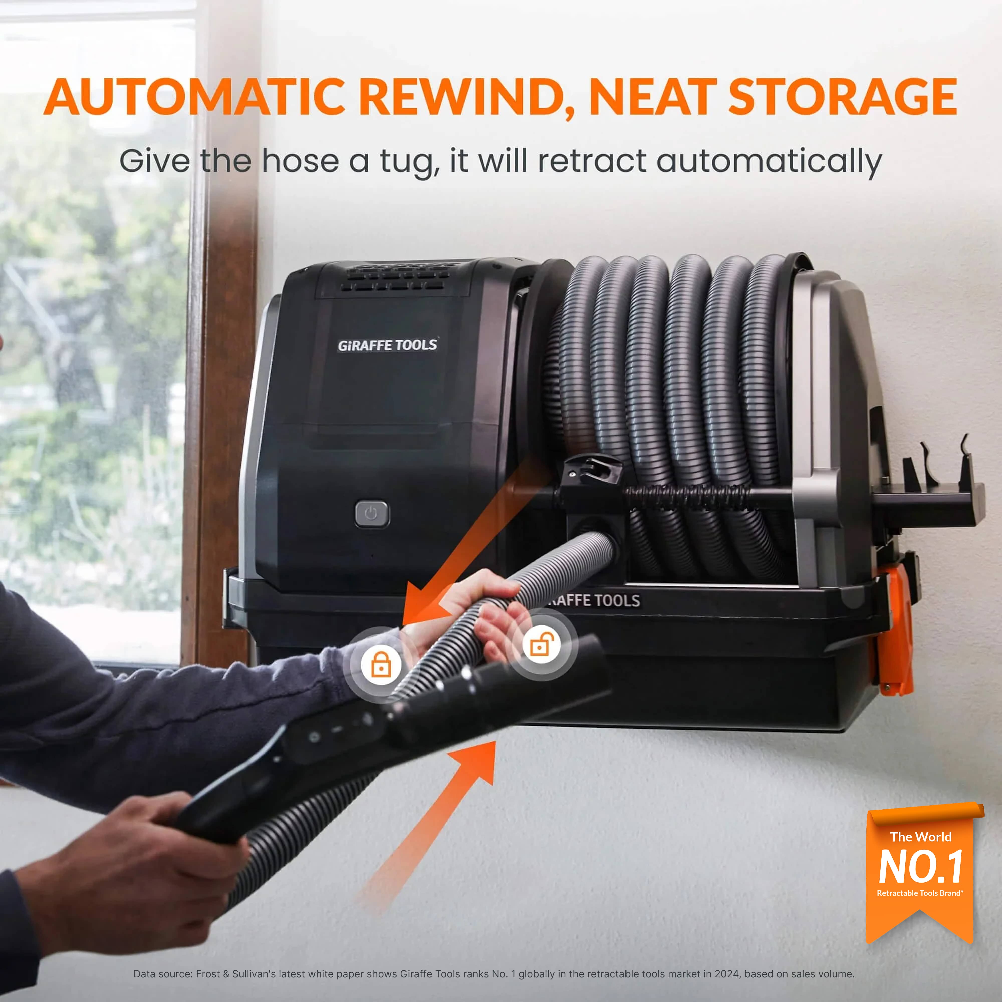 Giraffe Tools Grandstorm Retractable Vacuum Cleaner - Wall Mount Wet/Dry 30ft