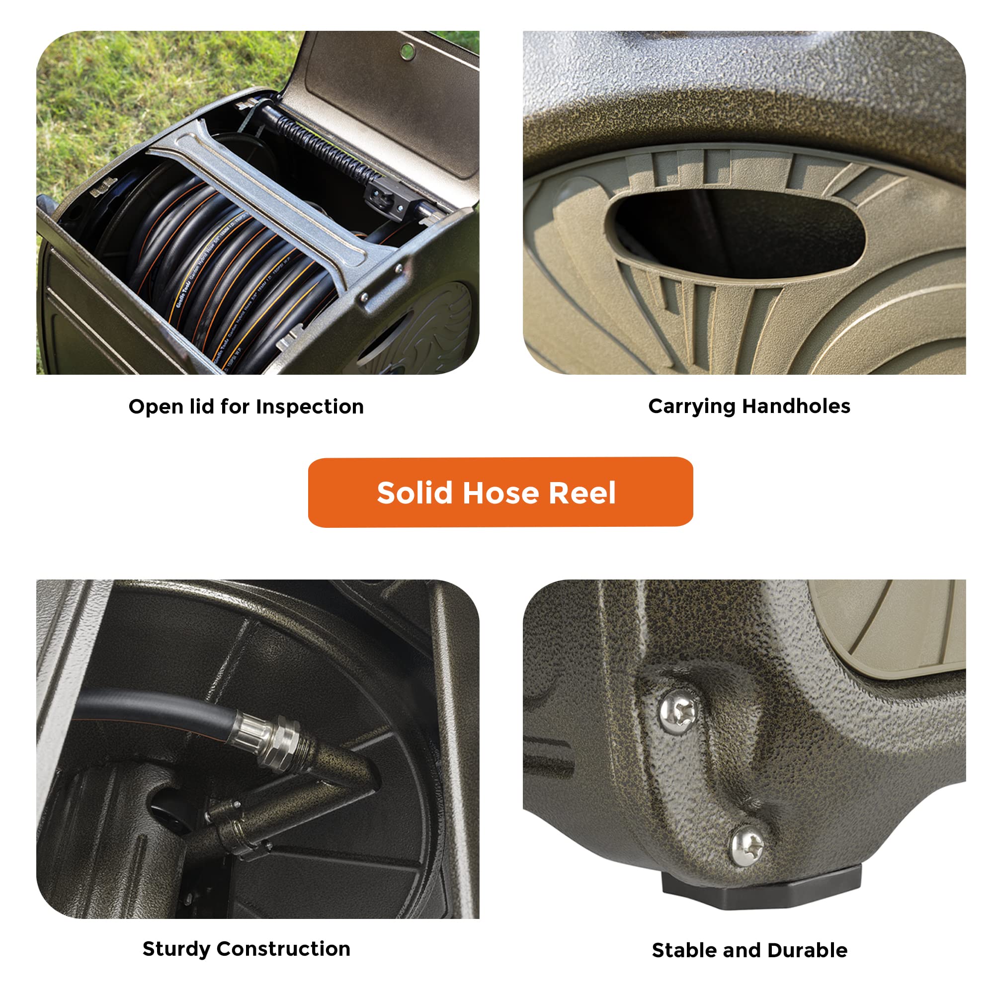 Giraffe Tools Garden Hose Reel Box - Heavy Duty Metal with G-Guiding System