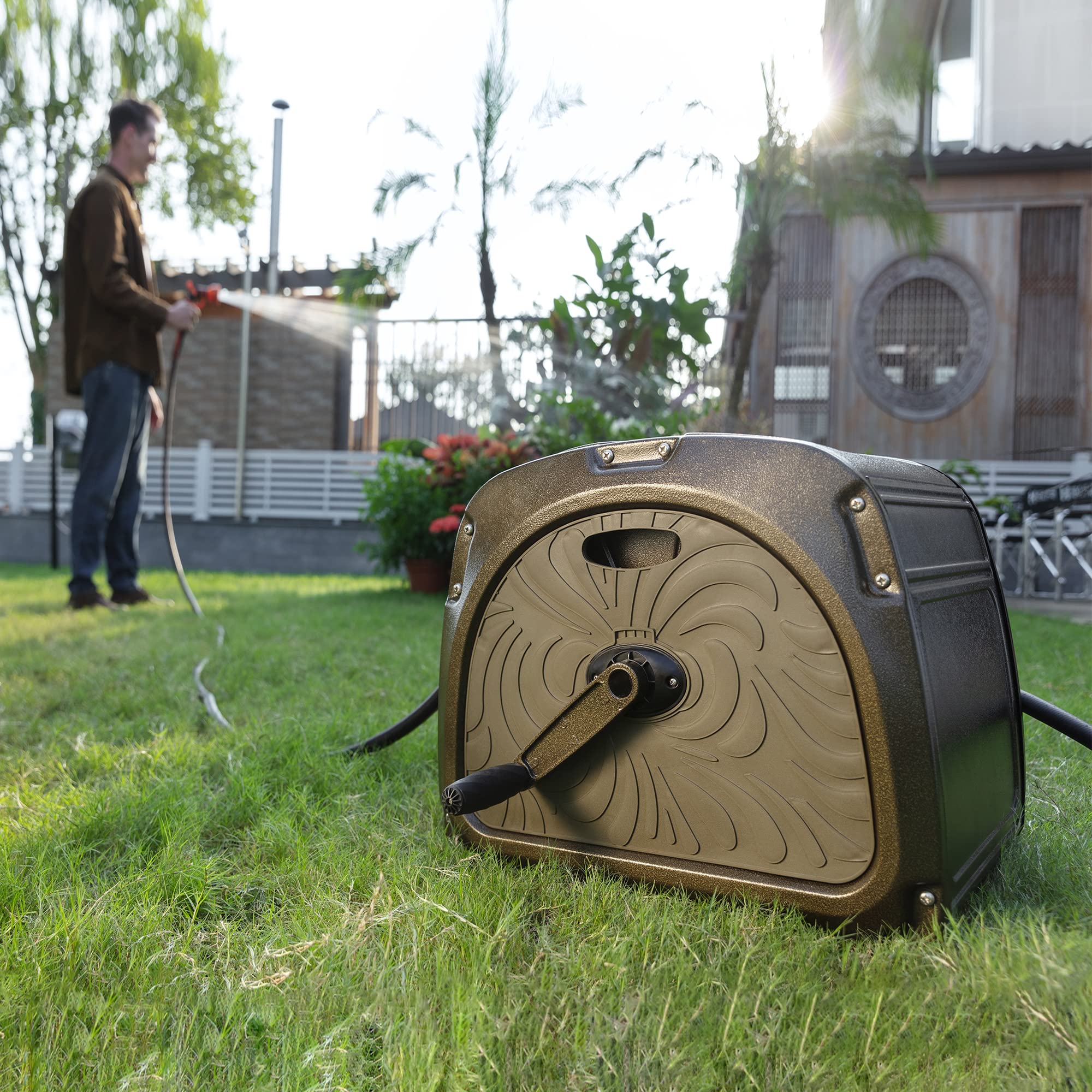 Giraffe Tools Garden Hose Reel Box - Heavy Duty Metal with G-Guiding System