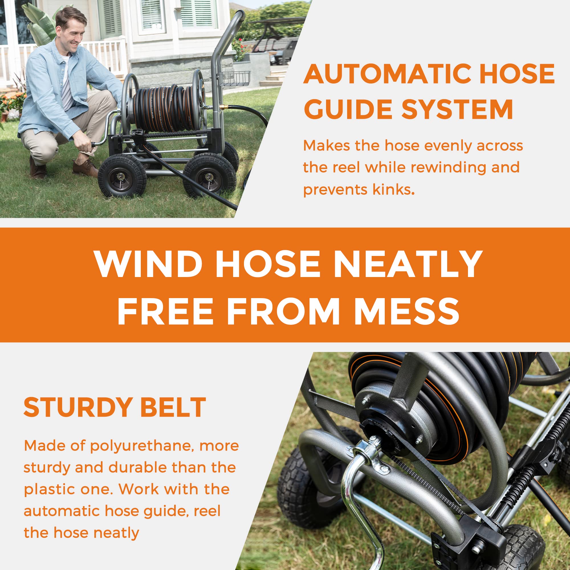 Giraffe Tools Hose Reel Cart with 4 Wheels - Industrial Grade 200ft Capacity