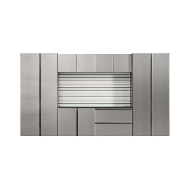 Modern metallic door with geometric design on a white background