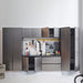 Modular garage storage system with open shelves and tools on a white background