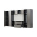 Modern gray garage cabinets with open doors on a white background