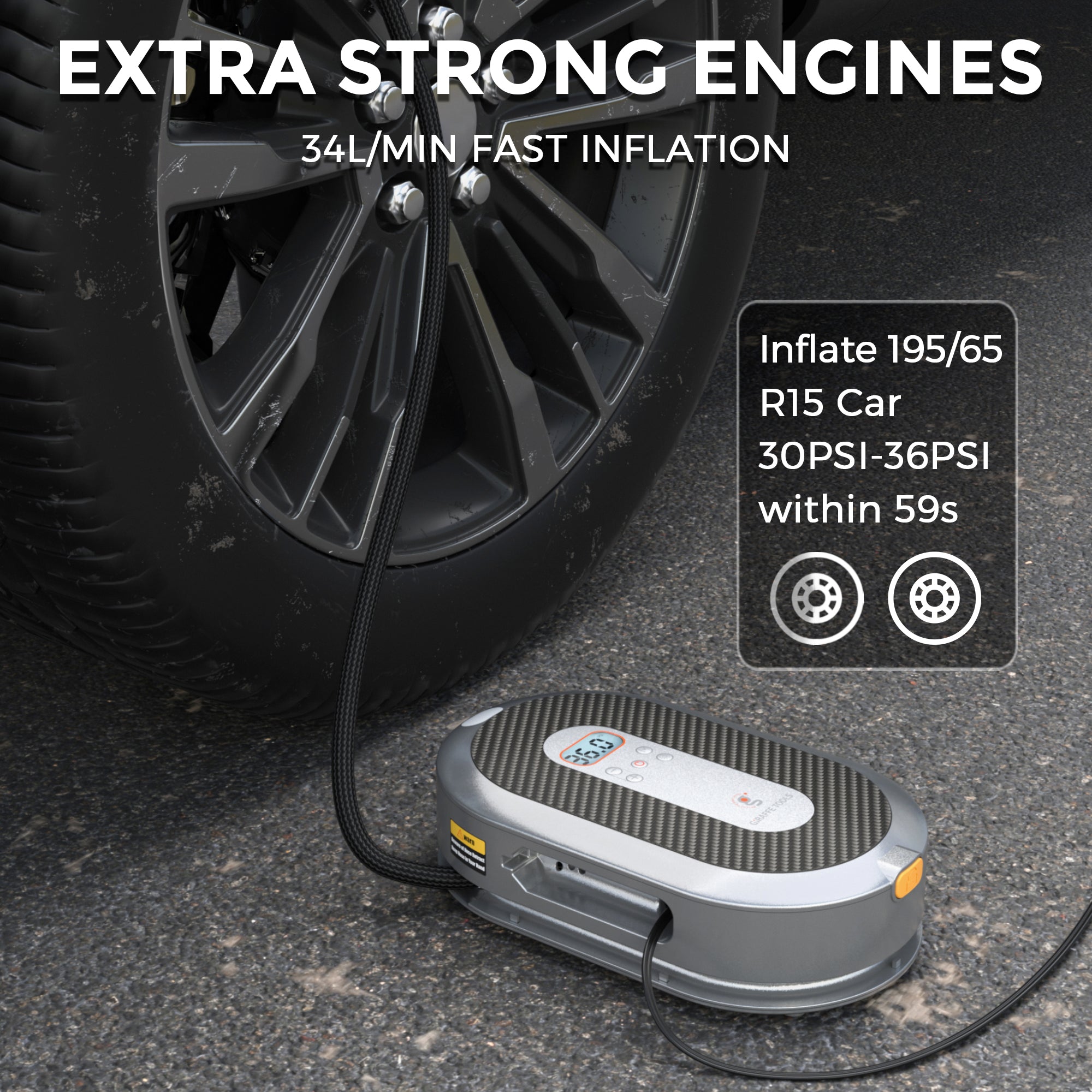 Giraffe Tools Portable Tire Inflator - 150 PSI Air Compressor with Auto Shutoff