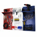 Red white and blue pegboard Wall-mounted tool organizer with various tools on a white background