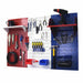 Red white and blue pegboard Wall-mounted tool organizer with various tools on a white background