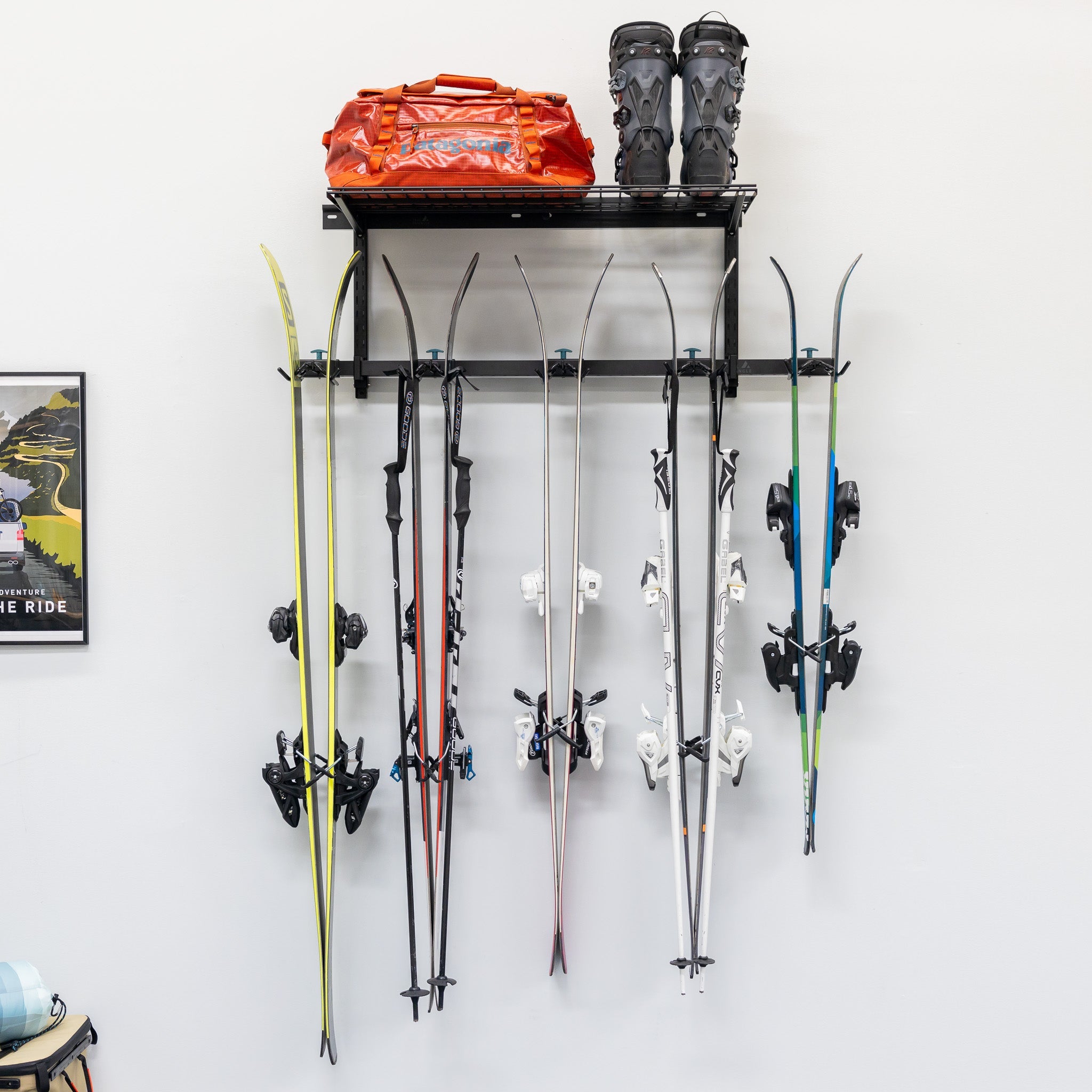 Lone Peak Ski + Shelf | Adjustable Wall Storage System | Holds 5 Pairs of Skis