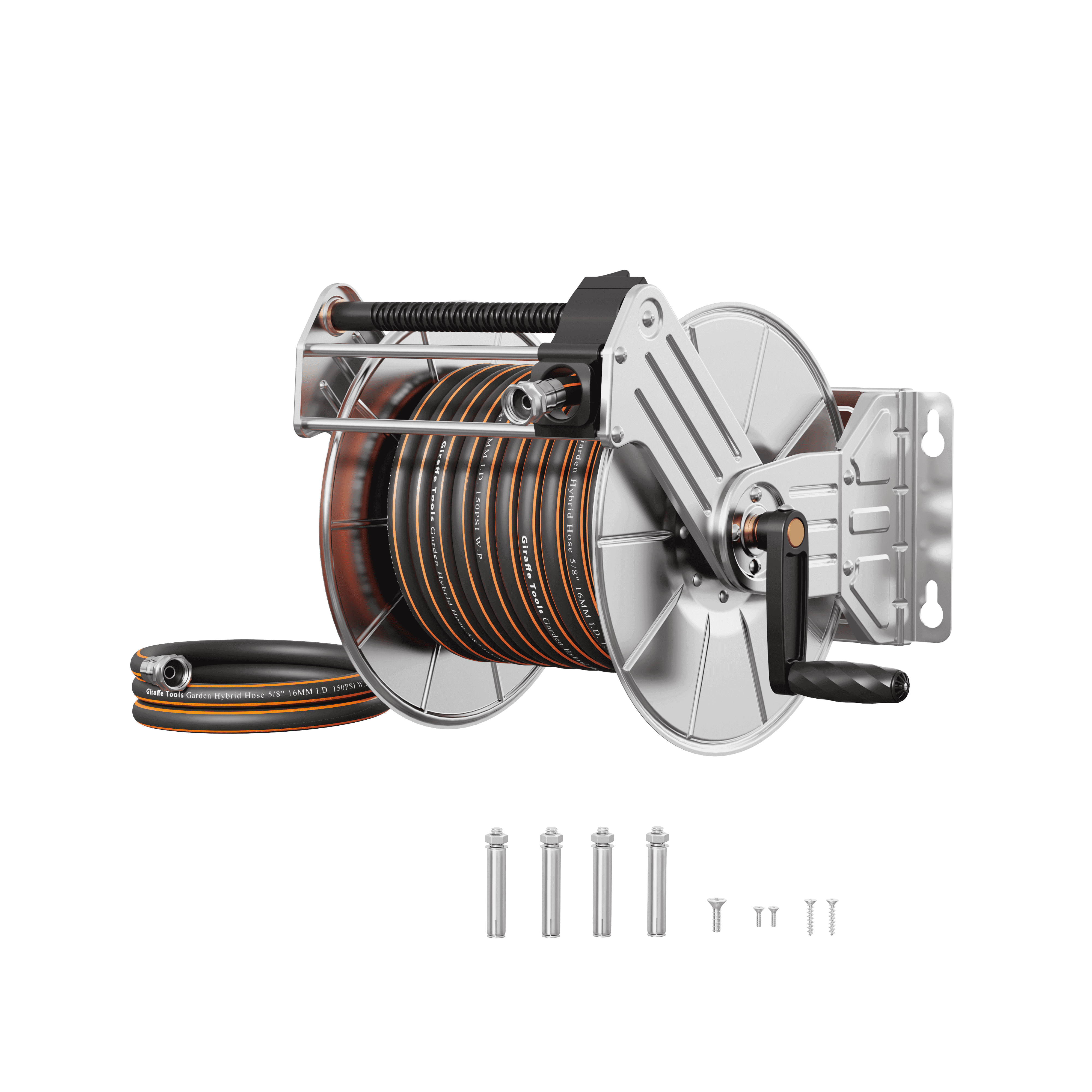 Giraffe Tools Wall Mounted Hose Reel - 304 Stainless Steel 200ft Capacity