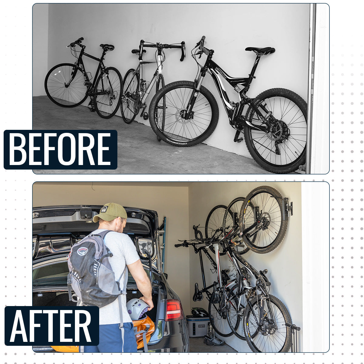 StoreYourBoard Swivel Mount Bike Storage Rack | 2 Bike Garage Wall Hooks | Deep Water