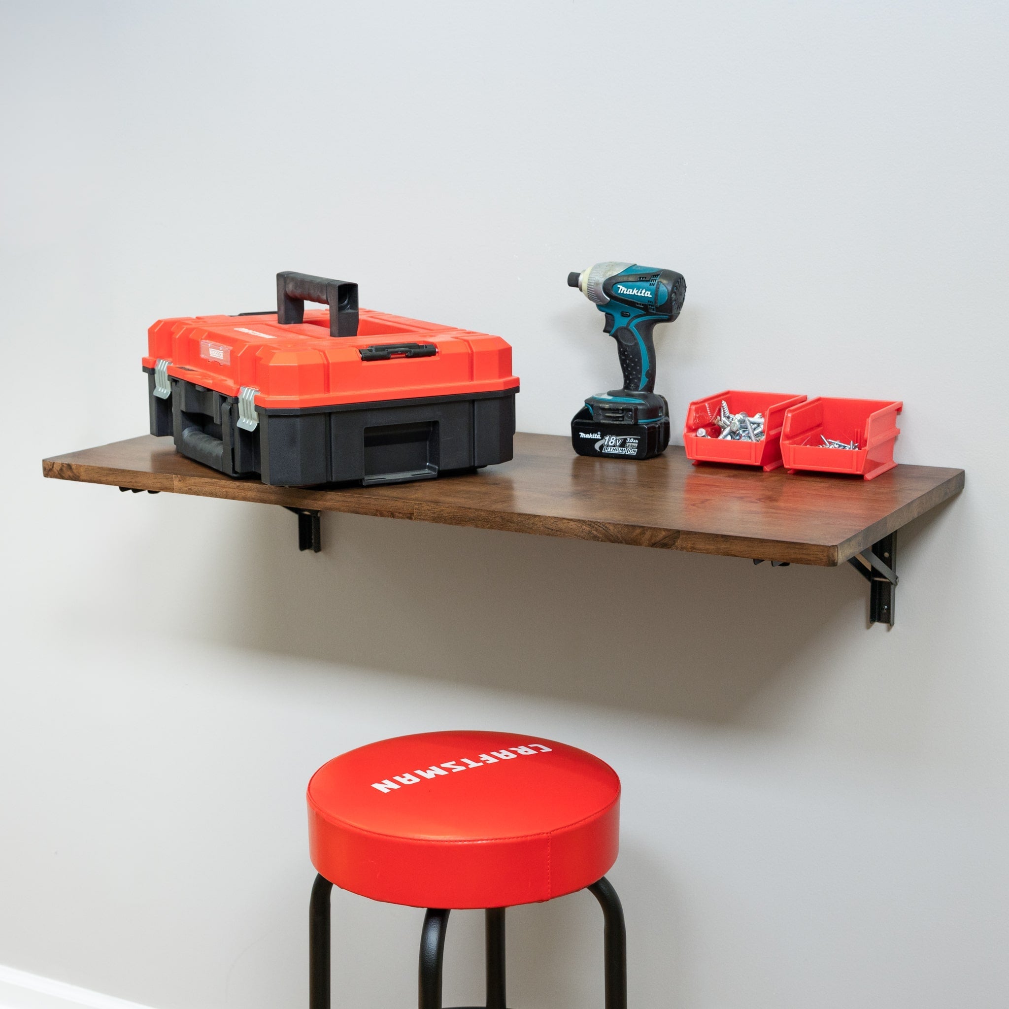 Wakefield Foldable Workbench | Dark Wood Tabletop with Black Brackets | Heavy-Duty Table